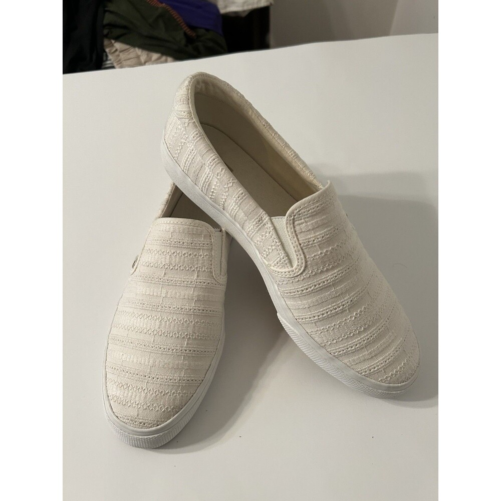 Keds Sami Slip On Sneakers Embroidered Off-White Canvas Size 10 EUC